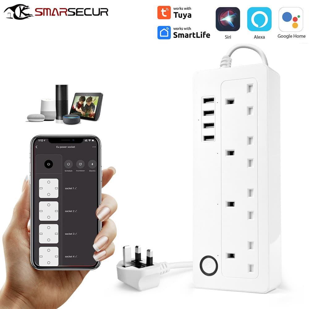 Tuya Smart WiFi UK Standard Power Strip WiFi Smart Socket Supports Alexa Voice Control
