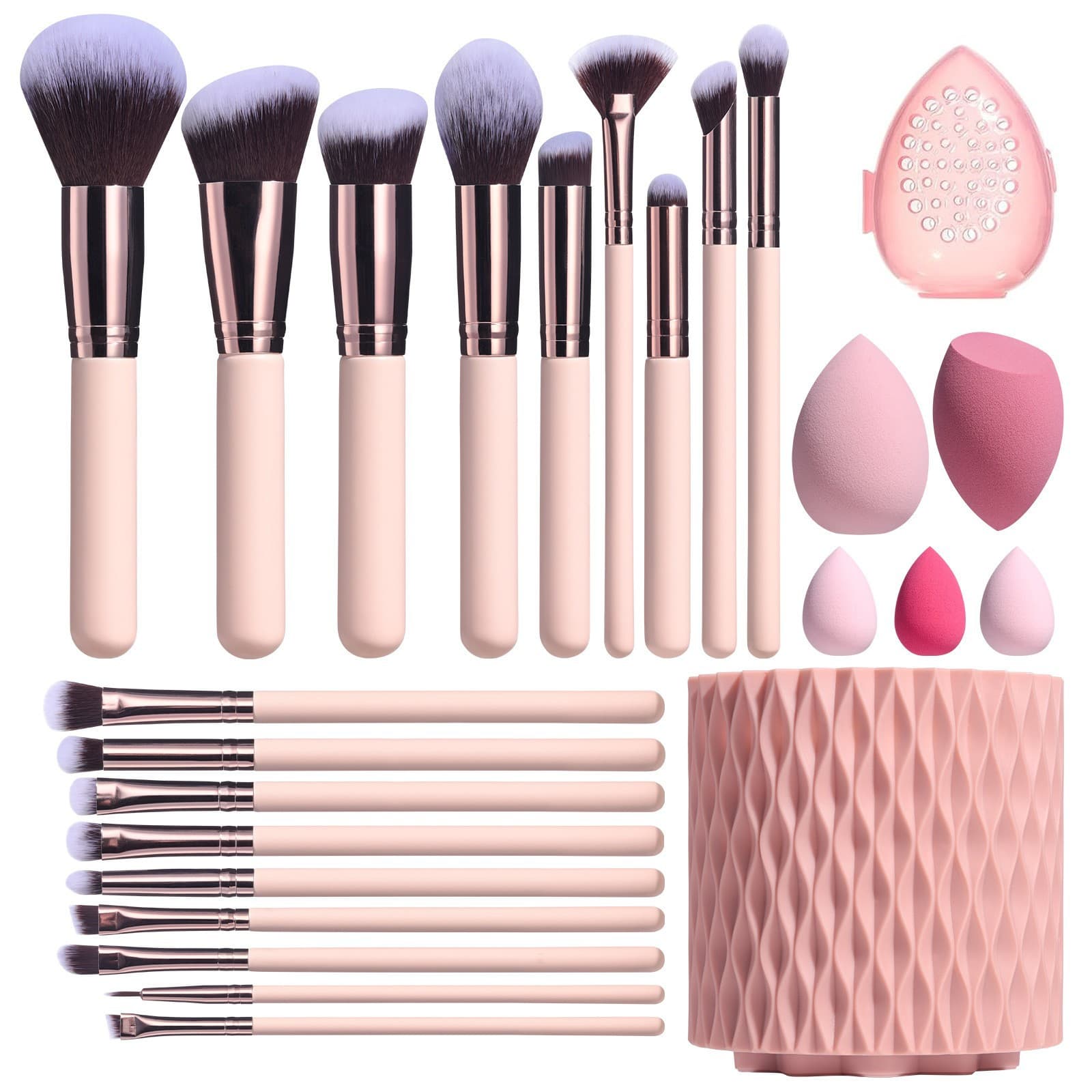 Amazon Hot Selling 18 Pink Makeup Brush Set Practical Rotating Barrel Powder Puff Set Featured Barrel Makeup Brush