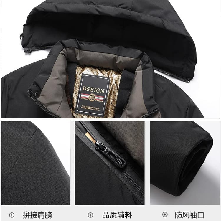 Hengyuanxiang Men's Winter Cotton Coat with Fleece Lining, Thickened Business Casual Cold-Resistant Jacket, Warm Graphene Cotton Coat