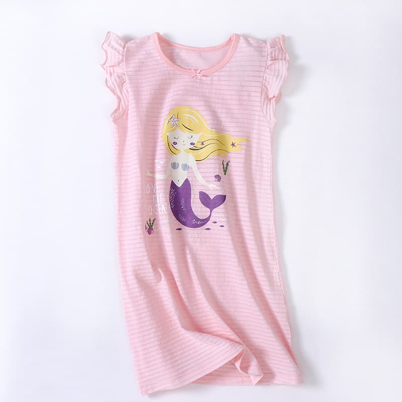 Children's Short Sleeve Nightgown Summer Thin Baby Pajamas Girls Air Conditioning Wear Cotton Baby Nightgown Factory Wholesale