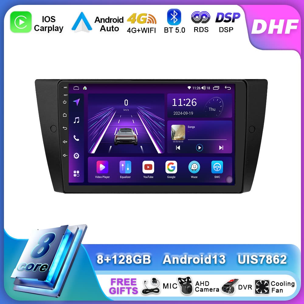 Android Large Screen for 06-12 BMW E90 Navigation Frame Kit Car Central Control Reverse Camera All-in-One