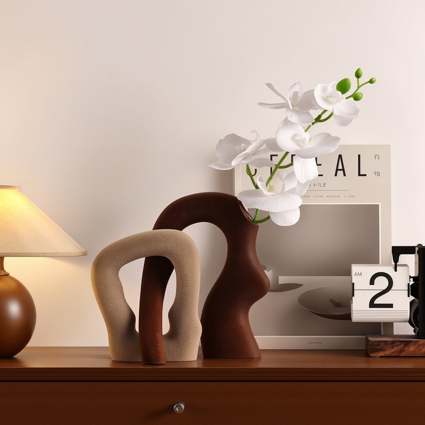 Behanmei flocked ceramic special-shaped flower vase, high-end living room TV cabinet decoration ornaments cross-border wholesale