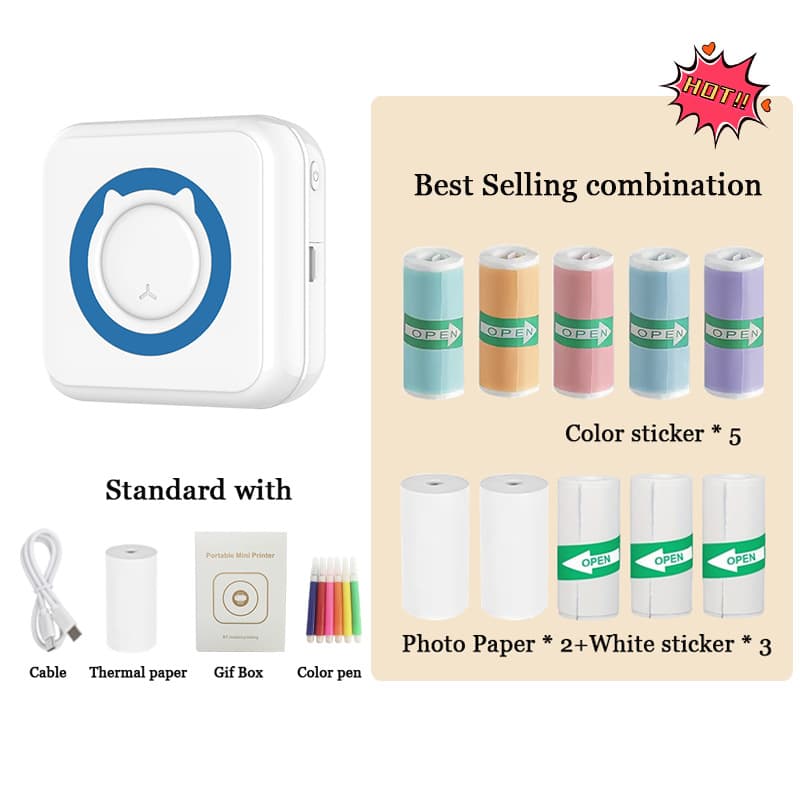 New Macaron Color Portable Mini Error Printer Bluetooth Inkless Printing MINI Document Label Printer