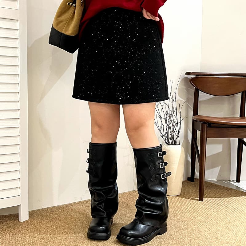 Plus Size Women's High Waist A-line Skirt, Casual and Versatile, Winter 2025, Sequined Loose Straight Skirt for Curvy Women NQ1290