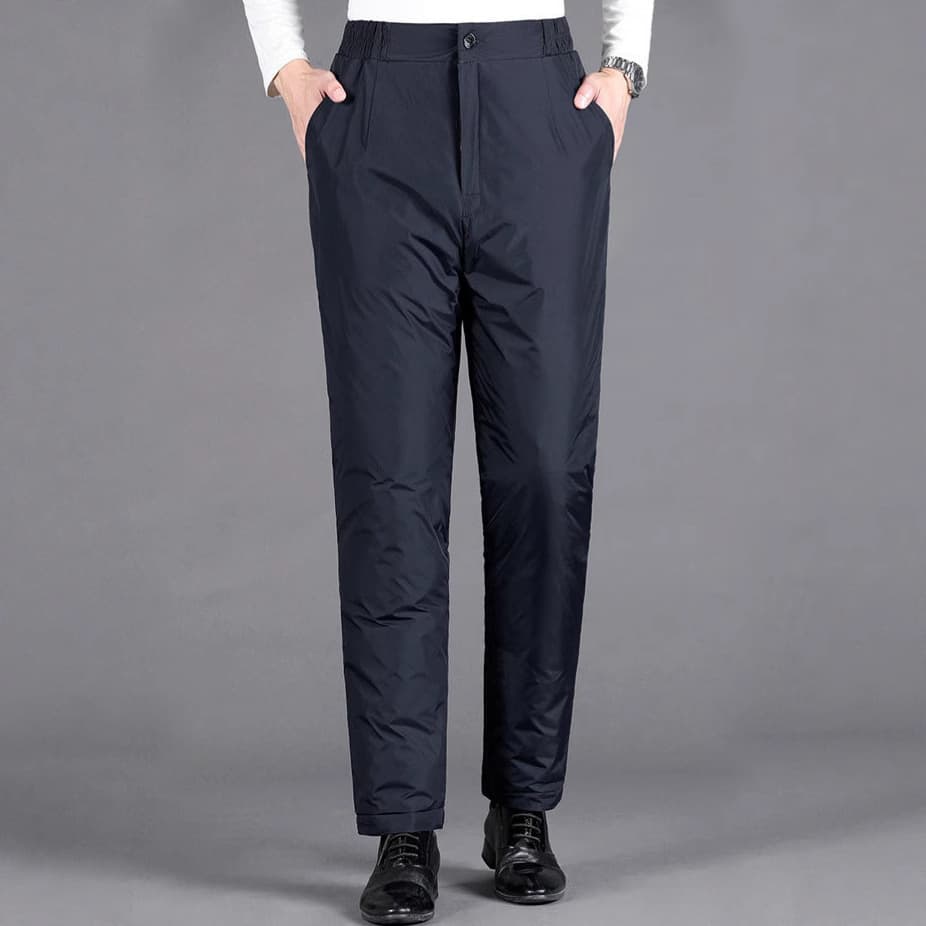 Men's Down Pants Winter Outdoor Wear Thickened High Waist, Mid-Age/Elderly White Duck Down Loose Casual Plus Size Warm Cotton Pants
