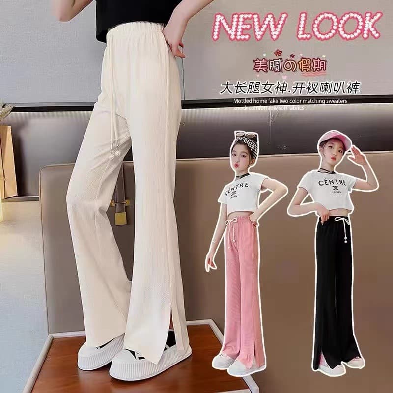 Girls' ice silk pants 2025 new summer thin children's style casual pants big children's slit anti-mosquito flared pants