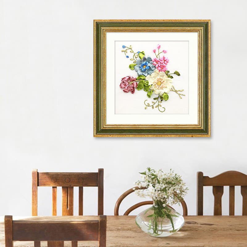 Hand embroidery diy ribbon embroidery hanging painting beginner embroidery cross stitch living room decoration painting Lu embroidery children's small hanging painting