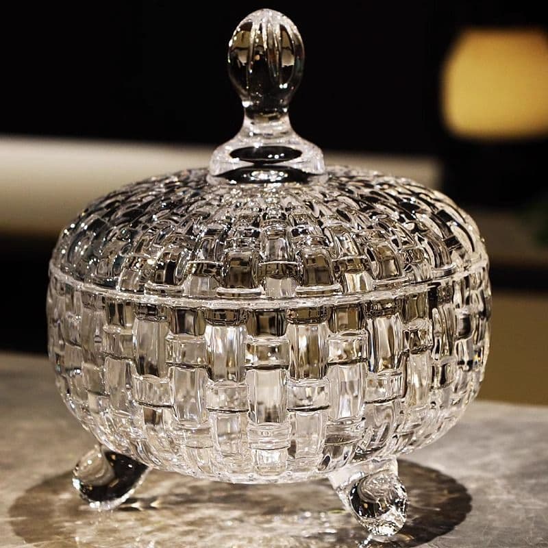 Girly Transparent Crystal Glass Storage Jar with Lid for Candy, Sugar Bowl, and Dried Fruit