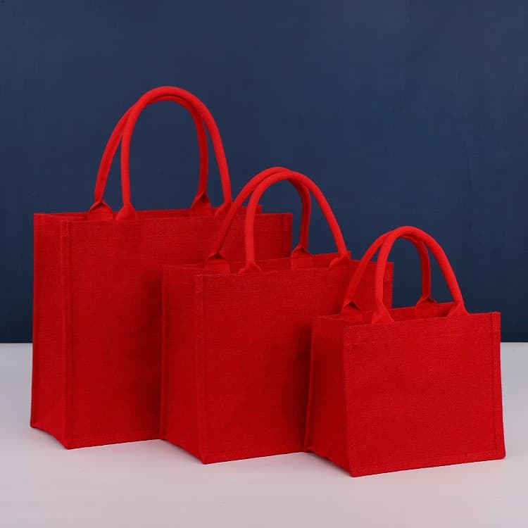 Red, Dark Green, Black, and Blue Jute Tote Bags, Cotton-Linen Souvenirs, Muji-style Linen Bags Ready Stock Wholesale