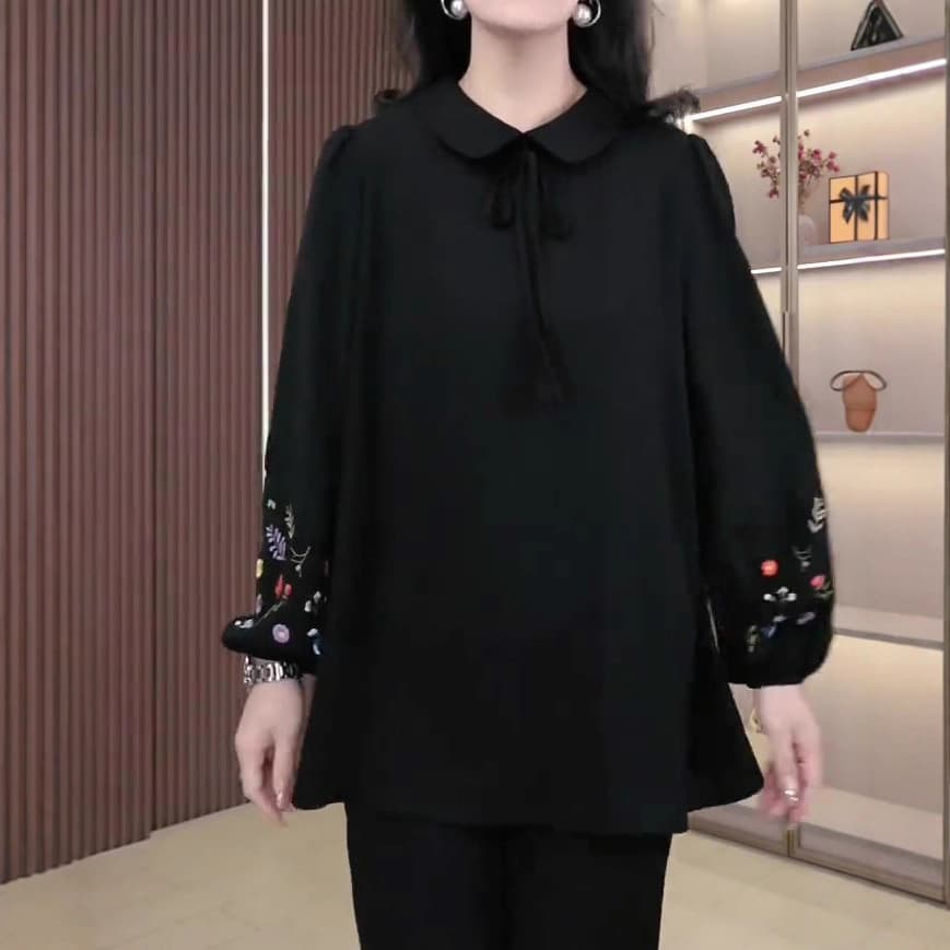 2025 Fashion Casual Early Autumn New Luxury Embroidered Long Sleeve Plus Size Slimming Blouse for Mature Women