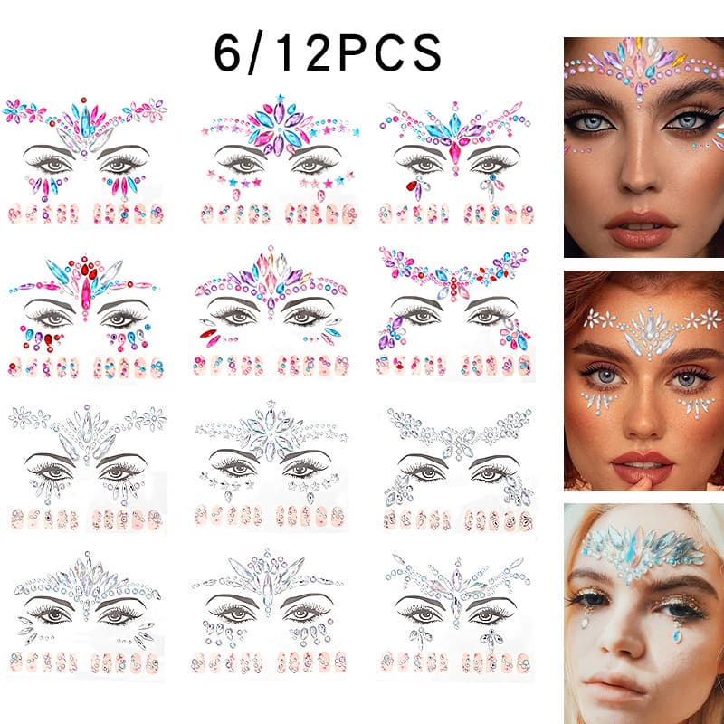 Cross-border Hot Selling EDM Face Sticker Nail Art 2-in-1 Diamond Sticker, Forehead Sticker, Masquerade Party Face Decoration