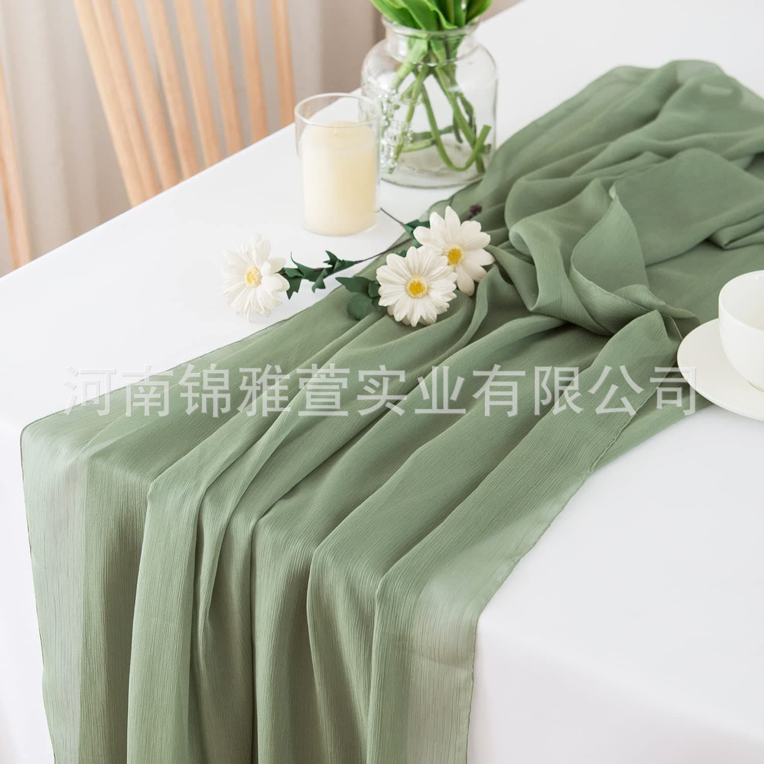 Amazon Hot Sale Chiffon Wrinkle Table Runner, Wedding Party Decoration Table Runner, Tablecloth Valance, Solid Color Table Runner Factory Wholesale
