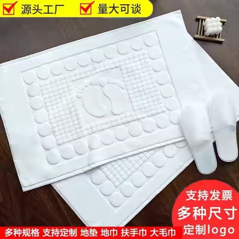 Hotel and Inn Cotton Bath Mat, Absorbent Soft All-Cotton Thick Bathroom Non-slip Machine Washable Foot Stool Mat