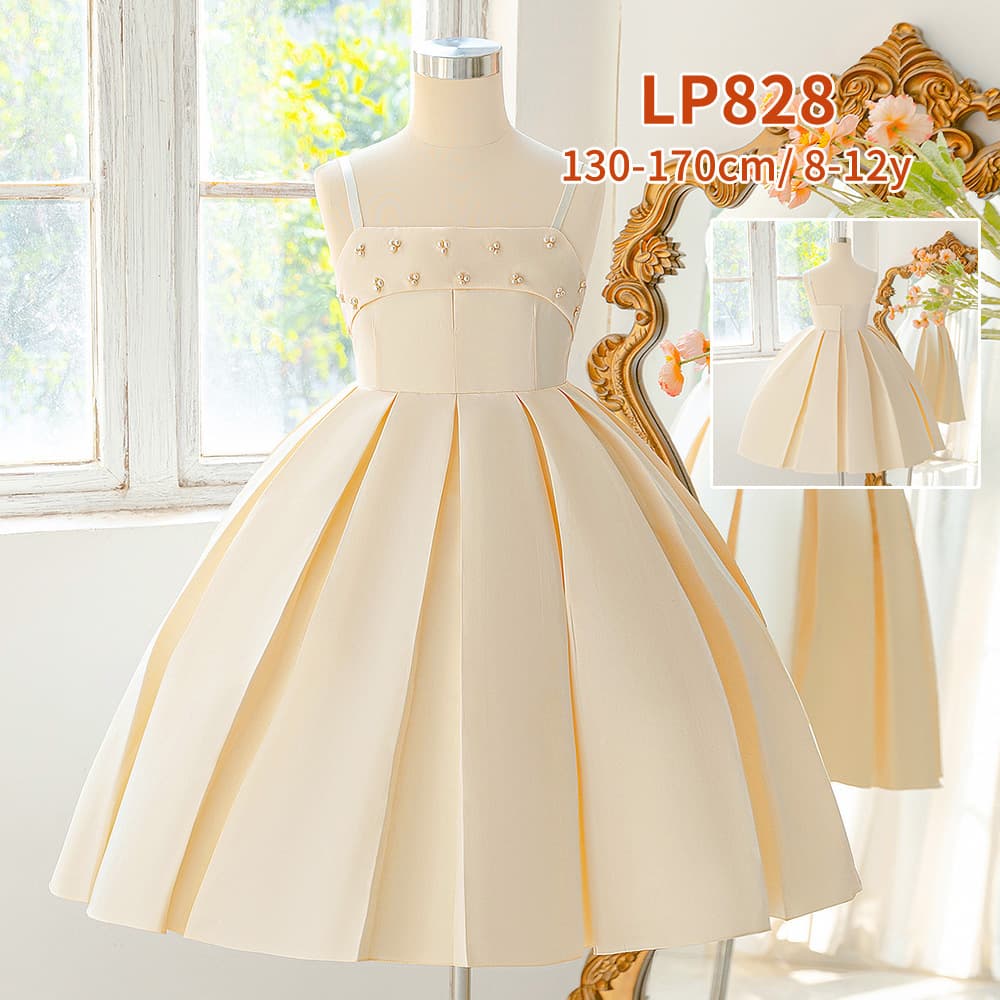 Girls Princess Dress Sleeveless Satin Wedding Flower Girl Dress Little Girls Dress Host Piano Performance Dress