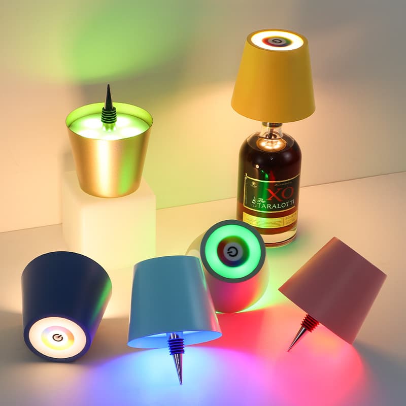 Cross-border Exclusive RGB Plug-in Wine Bottle Light Metal Wine Bottle Table Lamp Rechargeable LED Glowing Table Lamp Factory Wholesale
