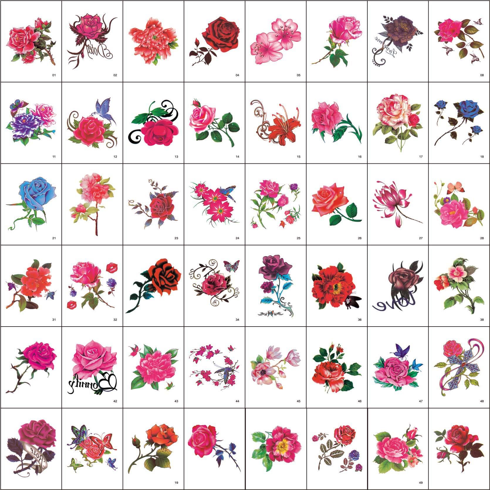 Butterfly and Flower Tattoo Stickers Colorful Sketch Tattoo Stickers Peony Rose Plum Blossom Tattoo