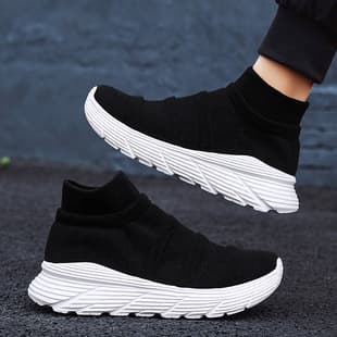 Cross-Border New Style Fly Knit Sock Shoes Slip-On Mesh Shoes Big Size Couple Shoes Lightweight Men's Casual Shoes