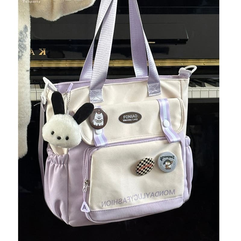 Contrast color student cross-body large-capacity Japanese canvas bag junior high school student portable tutoring bag campus shoulder tote bag