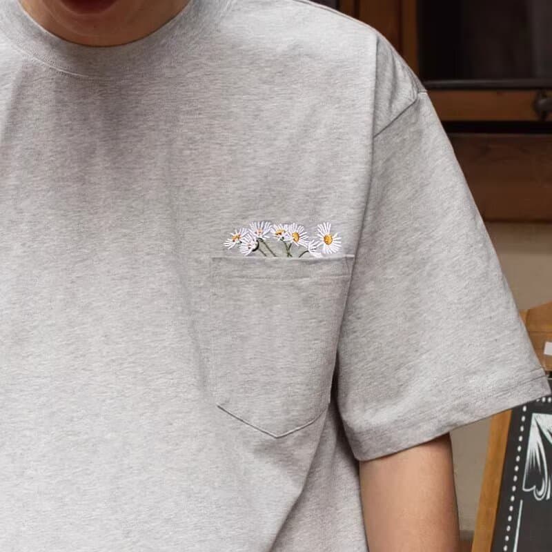 Pocket Embroidered Ice Silk Short Sleeve T-Shirt for Men 2026 Summer New American Loose Fit Youth Half Sleeve Top