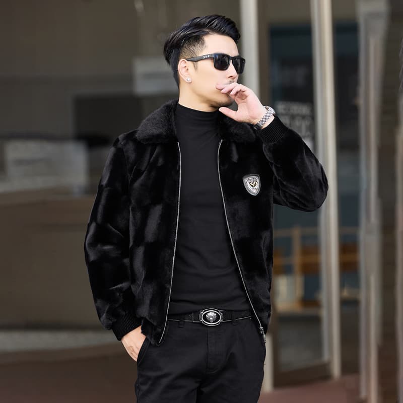 Cross-border new autumn/winter anti-mink fur men's jacket, warm, fashionable, versatile men's top.