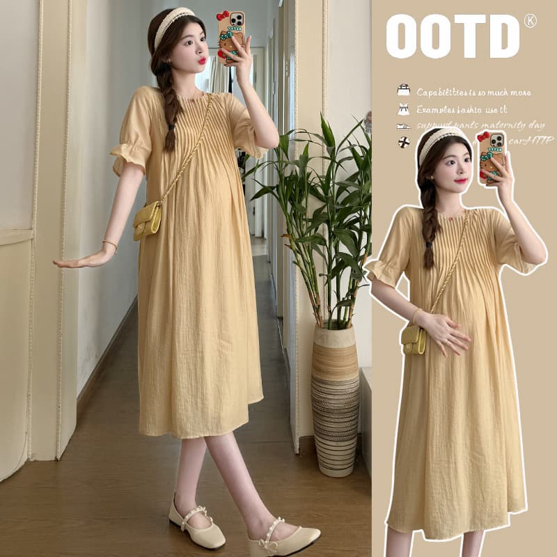 Maternity Summer Dress Mid-Long Loose Fit Stylish Outing Maternity Dress