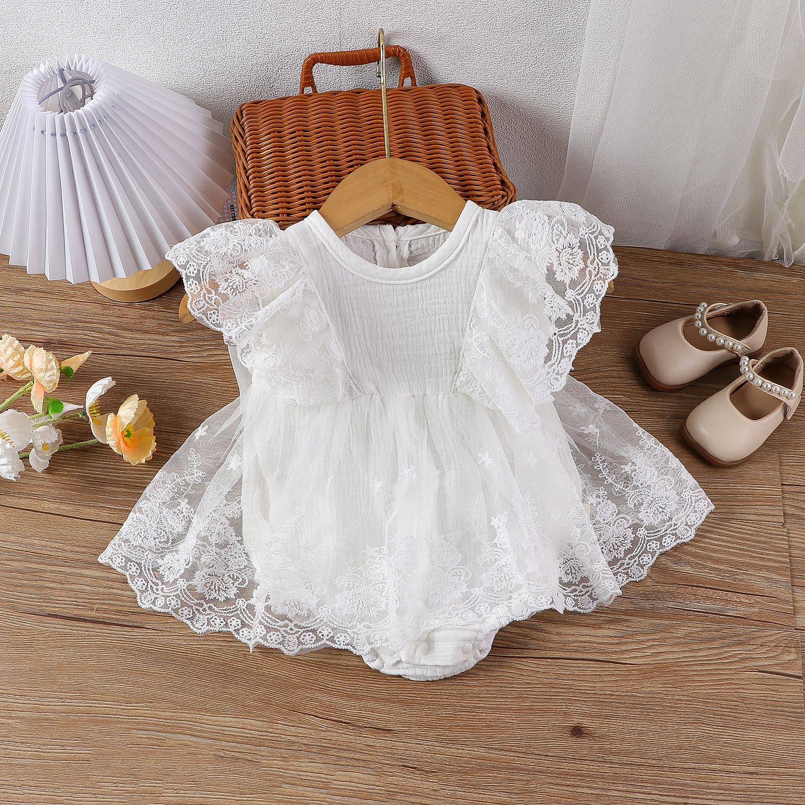 Girls' baby summer clothes baby lace short-sleeved flying sleeve one-piece harem doll princess mesh dress