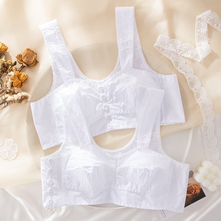 Middle-aged and elderly cloth bra, front-buttoned, side-opened, vest-style cotton non-elastic side-closed old style cloth bra