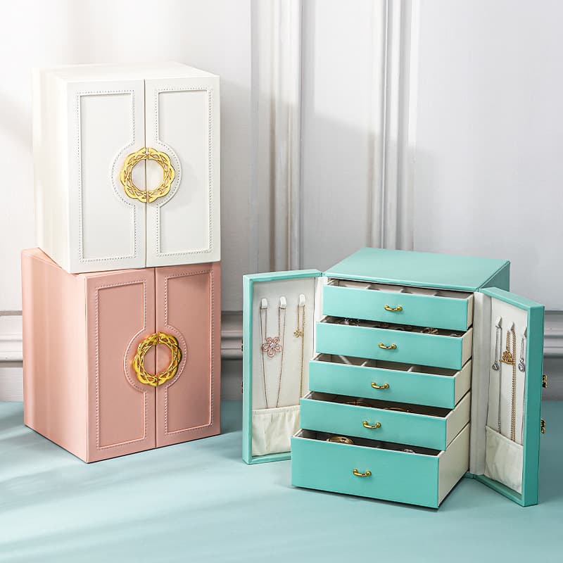 Large Five-Layer Double-Opening Jewelry Box for Desktop Jewelry Classification and Storage, Large Capacity Necklace Organizer