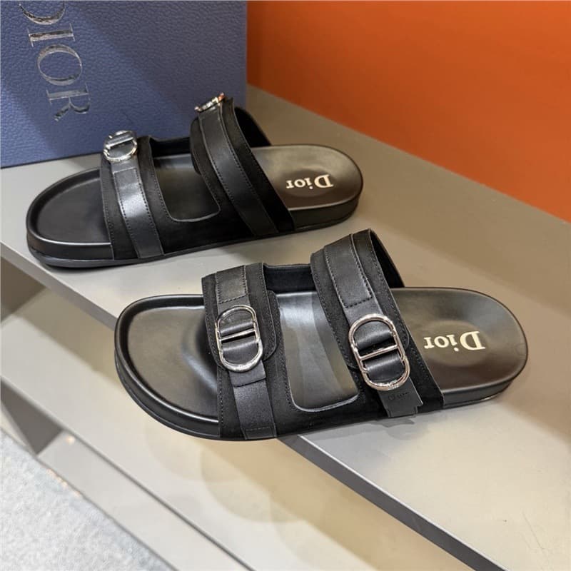 D Brand Slippers European Cross-Border Men's Casual Genuine Leather Sandals Letter Beach Shoes Versatile Casual Sandals