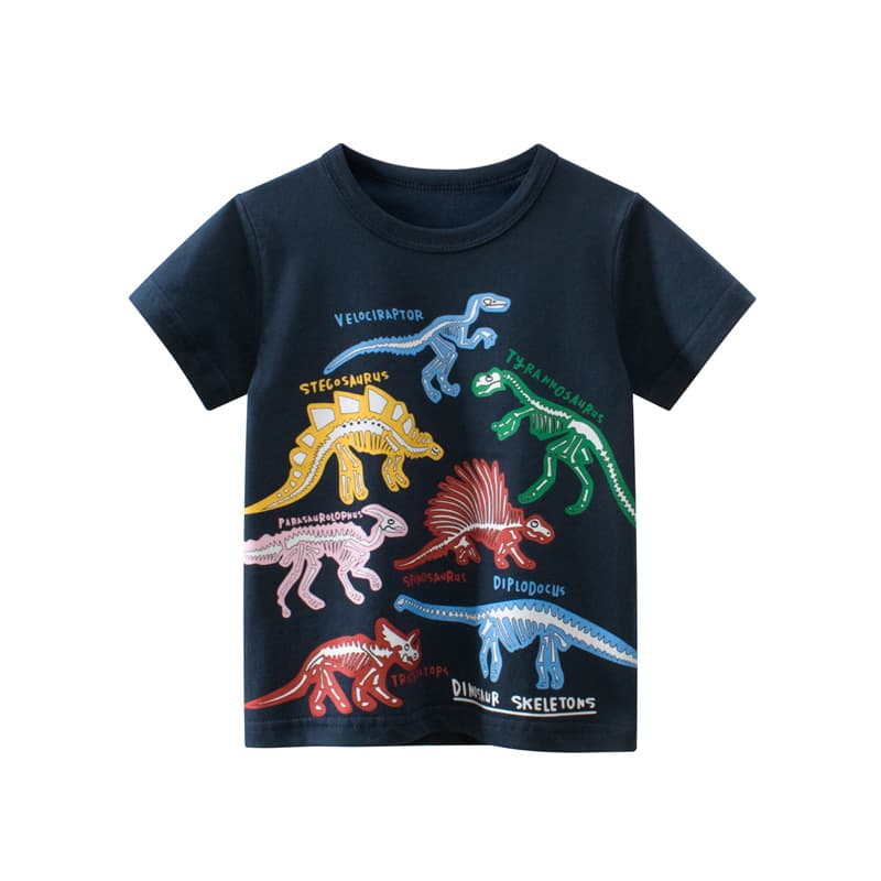 Korean-style Children's Clothing New 2024 Summer Boys Short-Sleeve T-Shirt Dinosaur Cartoon Baby Clothes Kids Clothes