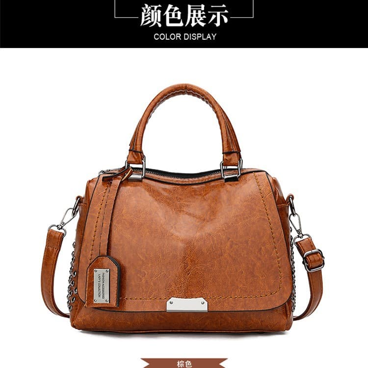 2019 New Korean Style Women's Large Capacity Rivet Casual Handbag Shoulder Crossbody Boston Bag