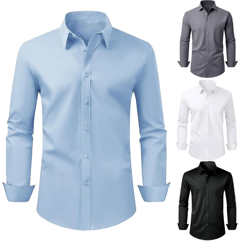 Spring Non-Iron Shirts for Men, Silky Business Formal Wear, Burgundy Wedding Banquet Long-Sleeved Shirts, Plus Size Men's Clothing Wholesale