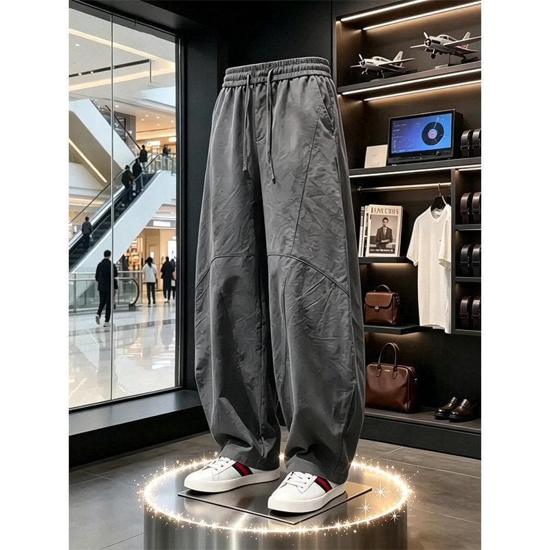 New Chinese style national style thin scimitar pants men's summer retro high-end harem pants loose drape wide leg pants