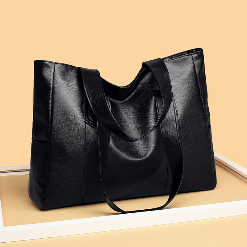 Simplified PU Leather Large Capacity Women's Tote Bag European And American Style Soft Shoulder Bag Fashionable And Retro