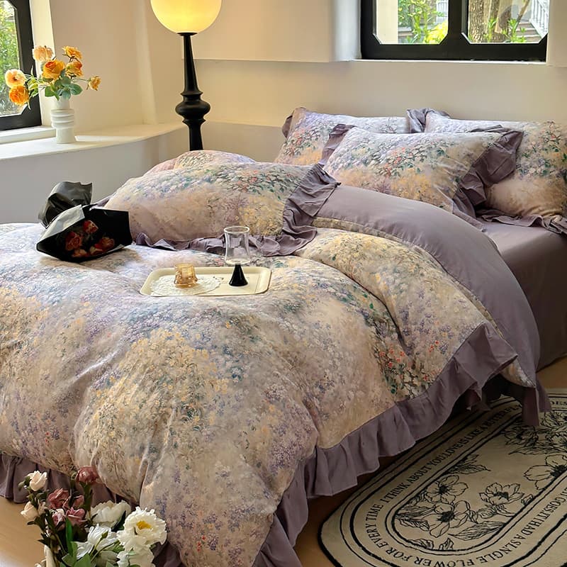Class A High-End Korean-Style French Lace Pure Cotton Double-Layer Gauze Four-Piece Set Bed Sheet Duvet Cover Three-Piece Set Bedding Set 4