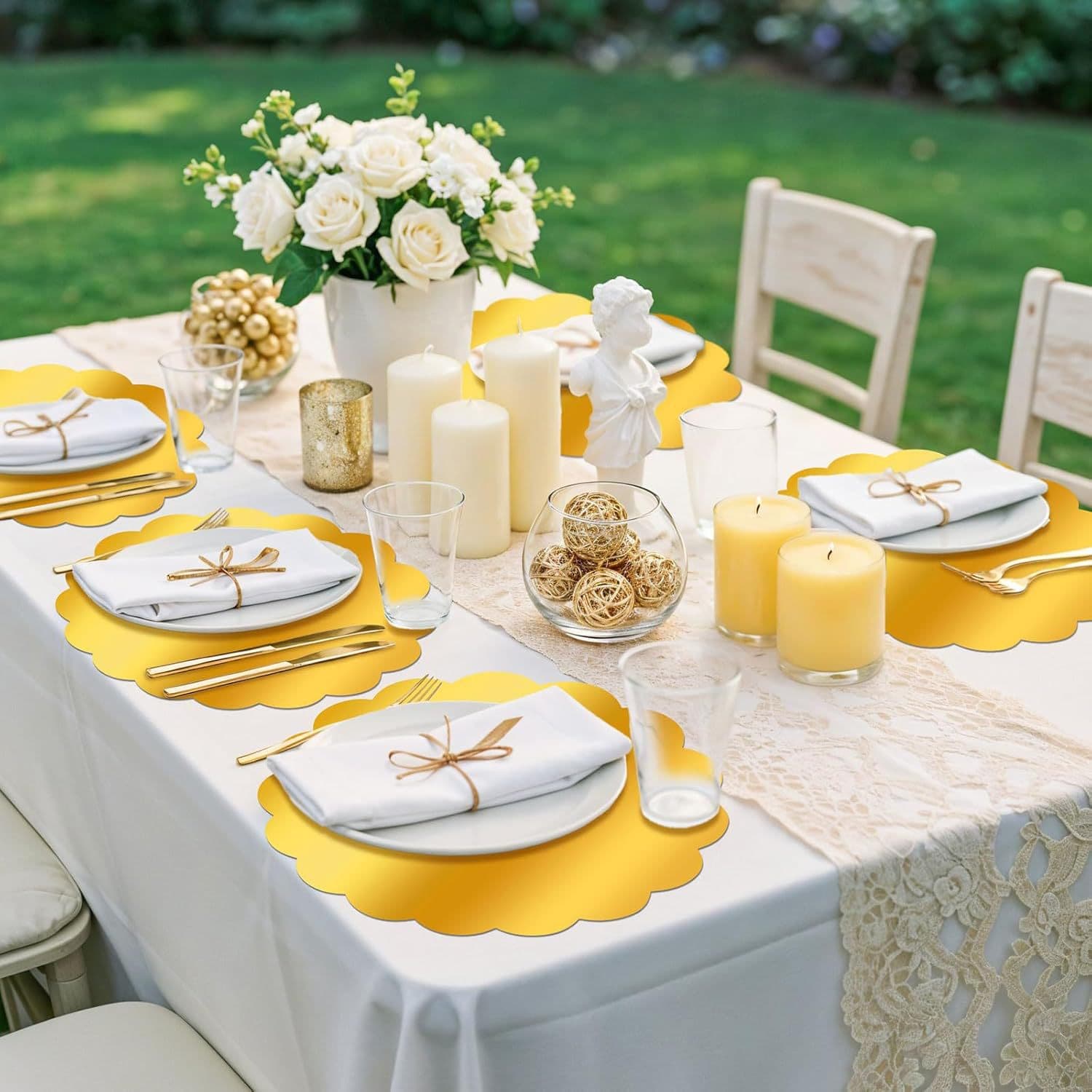 Cross-border Amazon Gold Flower Paper Placemats for Birthday Table Settings, Wedding Banquets, and Dinner Parties