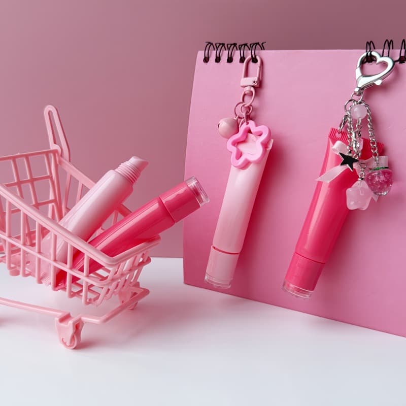 Lip gloss tube 8ml/15ml pink ready-made tube with holes and bead chain pendant makeup packaging eye cream sample