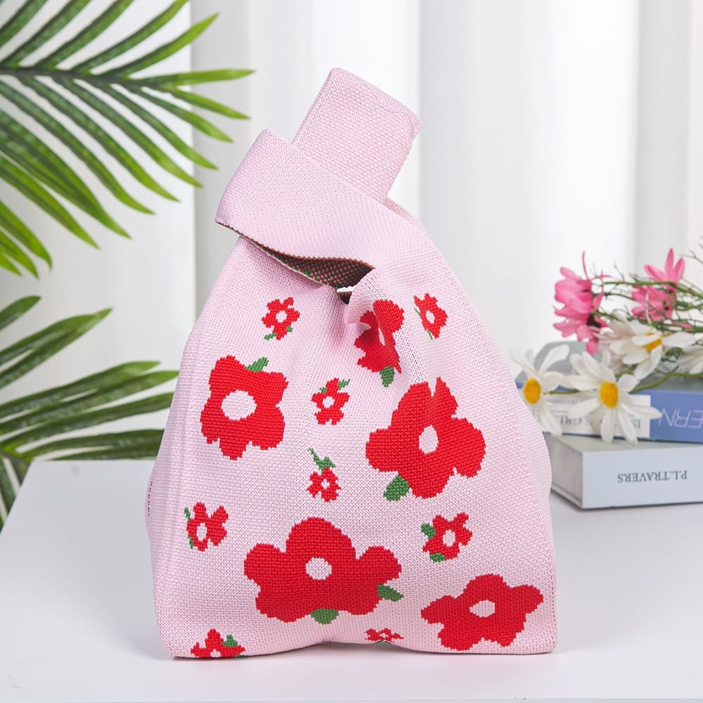 Spring Story Cute Floral Handbag Knitted Bag Korean Ins Style Women's Large Capacity Tote Bag Wholesale