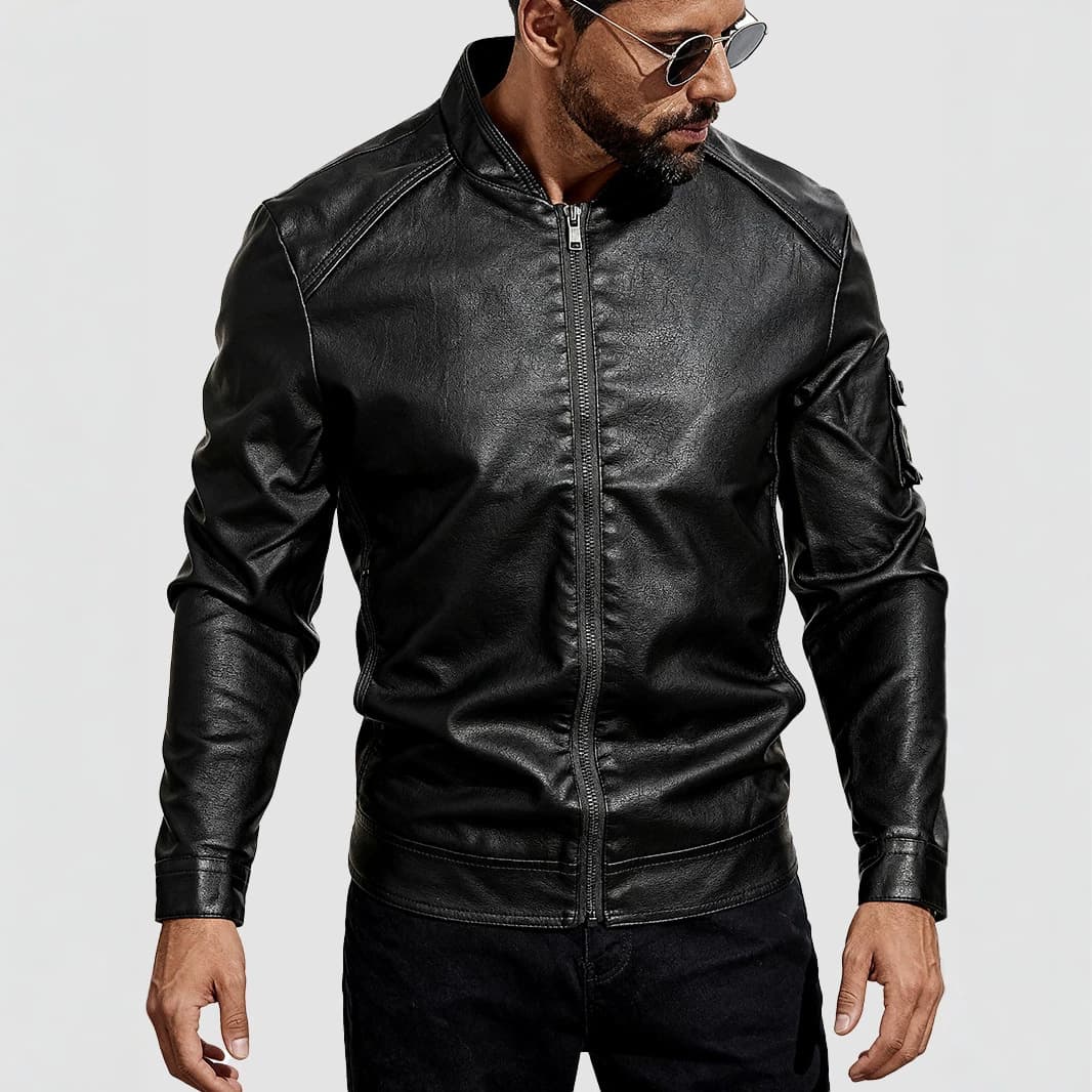 Cross-border delivery for autumn and winter motorcycle PU leather jacket men's lapel workwear leather jacket European and American foreign trade men's leather jacket wholesale