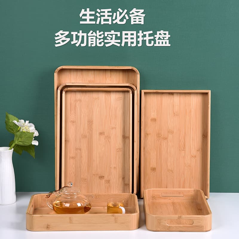 Rectangular Home Tray, Japanese-style Commercial Tea Tray Set, Simple Bamboo and Wood Water Cup and Tea Cup Storage Plate