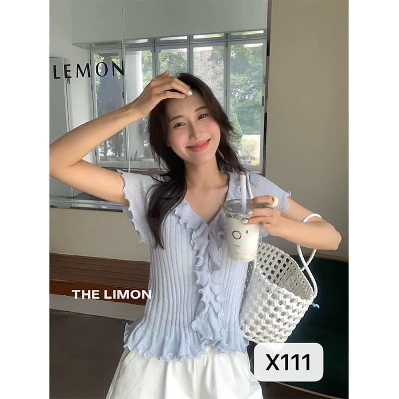 Cute, Sweet and Fresh Thin T-Shirt, Cool Silk Knitted Short-Sleeved Women's Clothing, Bamboo Linen, Comfortable and Young Elegant in Summer