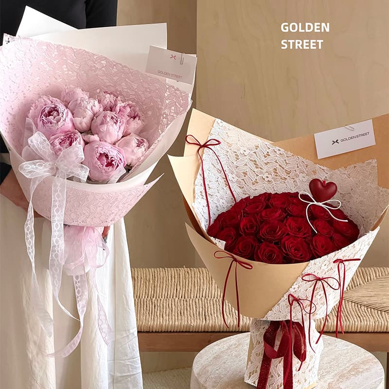 Creative Lace Flower Mirror Waterproof Fresh Flower Wrapping Paper, Trendy Bouquet Wrap Paper for Flower Shops, DIY Floral Material