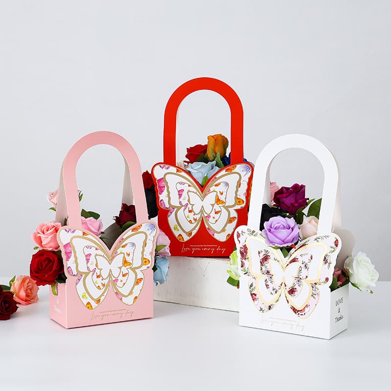 Mother's Day Flower Arrangement Box, Flower Packaging Gift Box, 3D Butterfly Bouquet Decoration, Chinese Valentine's Day Rose Flower Arrangement Tote Bag
