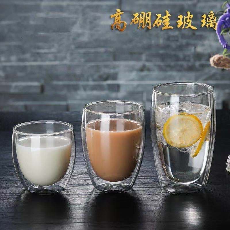 Double-Wall Glass Coffee Cup Milk Cup Breakfast Cup High Borosilicate Elegant Flower Tea Cup Egg-Shaped Thickened Cup Wholesale