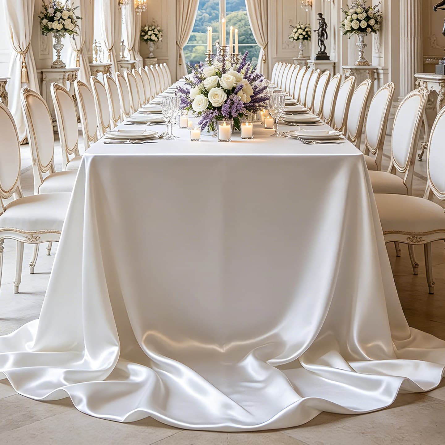 White Tablecloth 2026 New Style Light Luxury High-End Salon Hotel Banquet Satin Rectangular Event Dessert Tablecloth