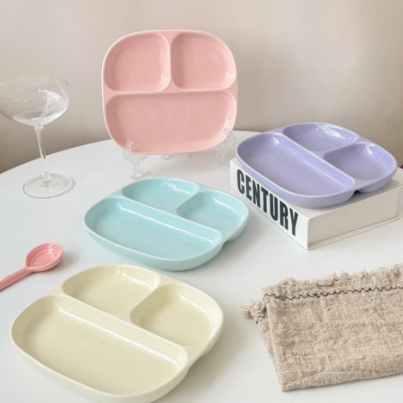 Cream-Style Divided Ceramic Plate, Portion Control Plate for One-Person Meals, 211 Diet Quantitative Plate, Breakfast Plate, Kids Plate