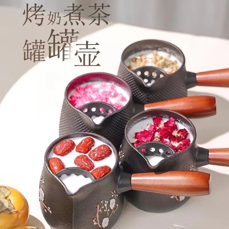 0.6L Handmade Cast Iron Teapot for Stove-Side Tea Boiling, Jar Pot for Roasted Milk Tea, Side-Handle Iron Teapot Tea Set