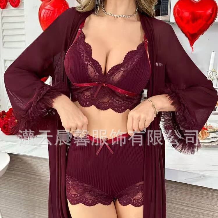 Foreign trade cross-border European and American sexy lingerie set suspenders French pajamas lace sexy nightgown women's summer hair