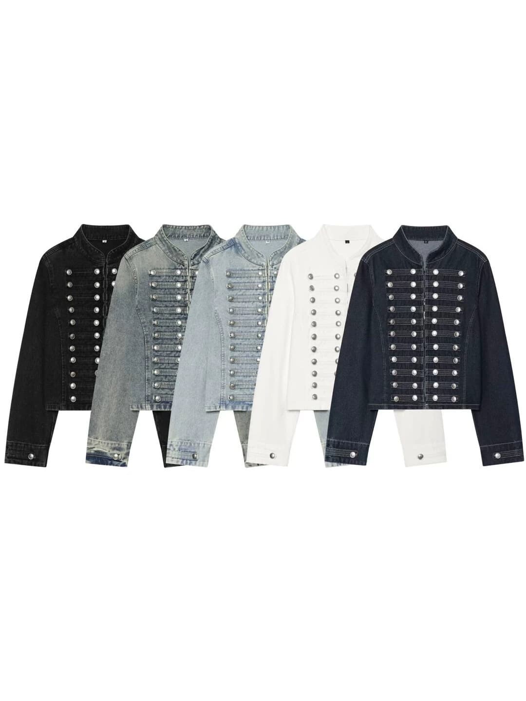 PB&ZA New Cross-Border Women's Long-Sleeve Round Neck Slim-Fit Napoleon Denim Jacket 0695274