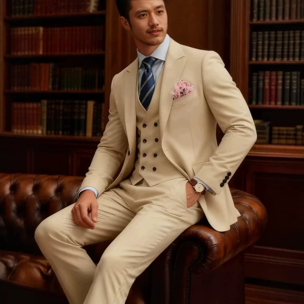 Premium Business Three-Piece Suit Set for Men, Contrast Color Wedding Suit, Formal Tuxedo for Amazon